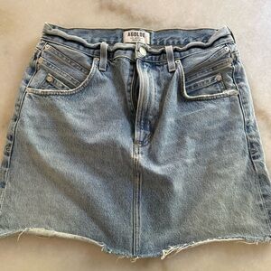 Agolde Faded Light Blue Denim Mini Skirt